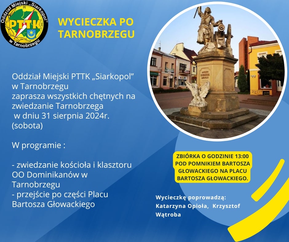 PTTK Siarkopol zaprasza na bezpłatne zwiedzanie Tarnobrzega z przewodnikami